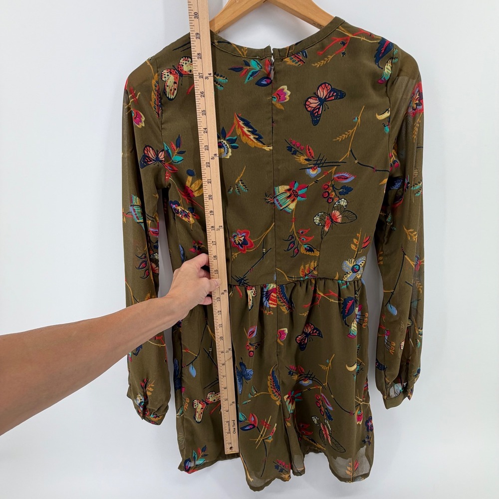 Abercrombie Fitch Olive Green Butterfly Floral Print Romper Jumpsuit Size 00 - Picture 4 of 9